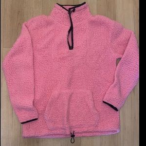 Pink and Black Lining Sherpa Pullover Sweater